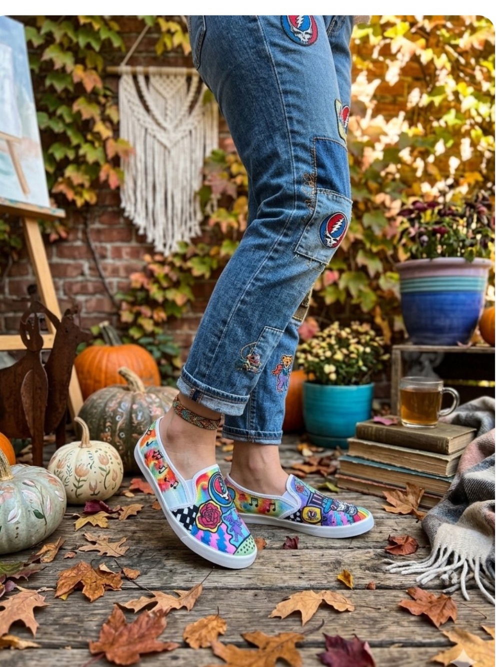 Grateful Dead Custom Hand Painted Shoes
Slip On Wearable Art NWOT Size 9